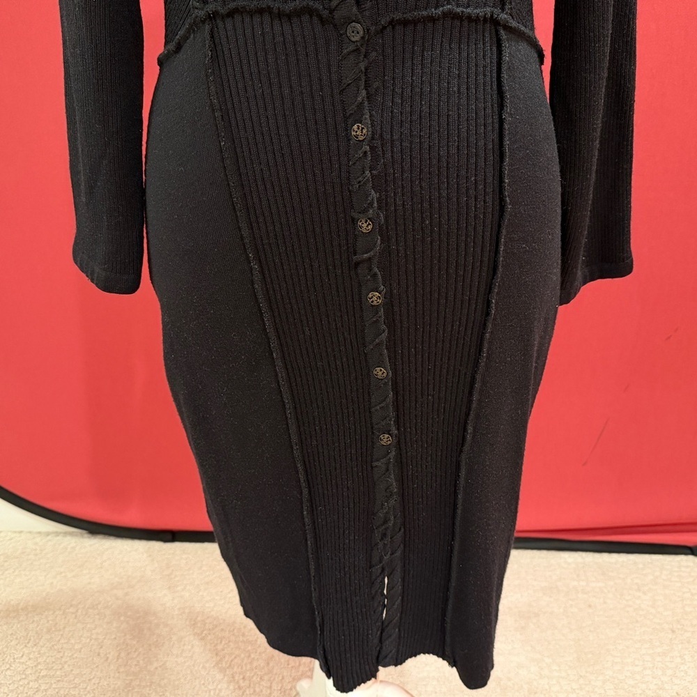 Carole Little Black V-neck Long Sleeve Knit Dress - Picture 3 of 10